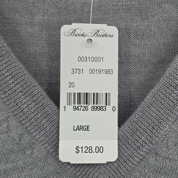 Brooks Brothers V Neck Sweater L Grey Merino Wool Long Sleeve Lightweight New - Picture 6 of 9